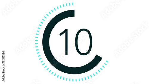 15 seconds dashed line circle countdown timer. Pale Blue and Black on White background. Stylish simple design, Pale Blue (or light blue) colour. Vehicle or machine part concept photo