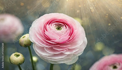 beautiful large delicate pink ranunculus flower in streaks of light and shadow ranunculus clooney hanoi buttercup flower place for your text photo overlay effect photo
