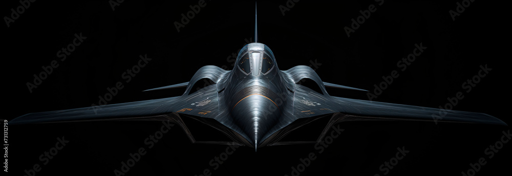 Fotografia en clave baja de un avión de combate moderno con fondo negro. - obrazy, fototapety, plakaty 
