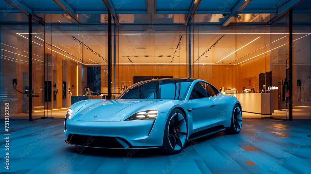 Electric Car Showroom. Automotive Revolution