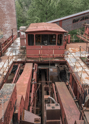 Transport machinery in a abandoned mining factory.