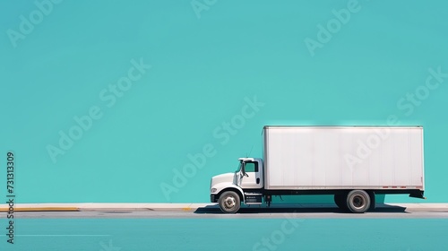 White moving truck blank with box trailer for moving truck concept isolated on solid background