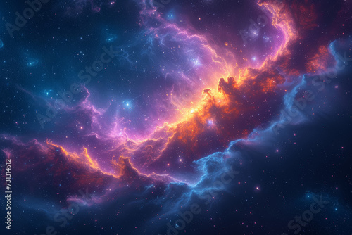 A cosmic nebula illustration, with swirling gas clouds and vibrant colors, representing the birthplaces of stars in the cosmos. Concept of stellar creation. Generative Ai. photo
