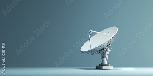 Satellite dish reading wireless TV and communication broadcast waves to provide data and entertainment from space satellites. Solid background isolated with copy space photo