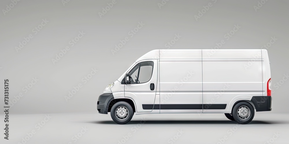 Unlabeled white van for camping, cargo, and delivery. Vehicle isolated on solid background for business template concept