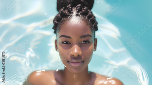 Woman With Braids Enjoying a Swim