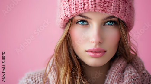 Woman With Blue Eyes Wearing Pink Hat