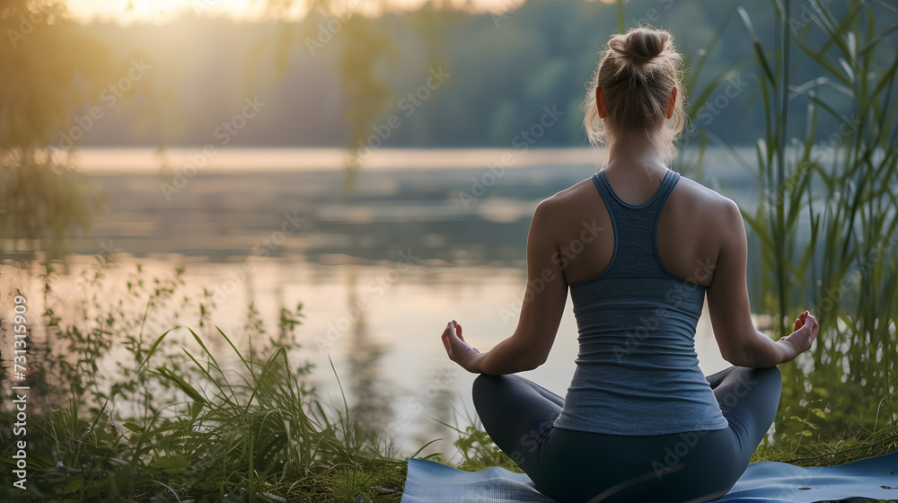 Woman Sitting in Yoga Pose by Water