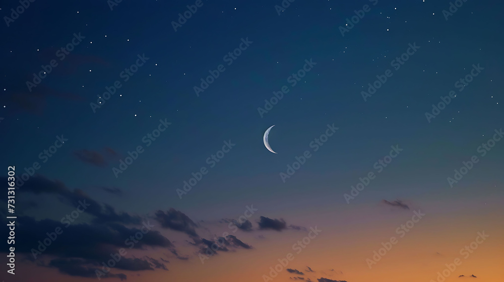 Sky night stars and moon, islamic night,sunset Sky night stars and moon, islamic night,sunset