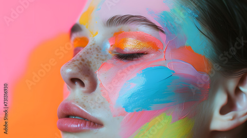 Woman With Colorful Paint on Face