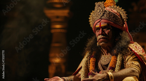 A soul-stirring drama enactment of the Ramayana, with actors portraying the valor and devotion of Lord Hanuman, captivating audiences with their heartfelt performances.