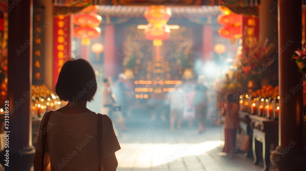 Serene photographs of people visiting temples to pray for blessings and good fortune in the coming year