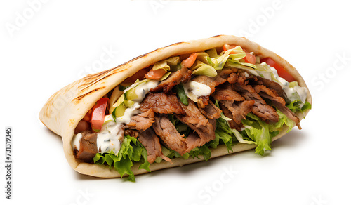 Kebab sandwich on a white background.