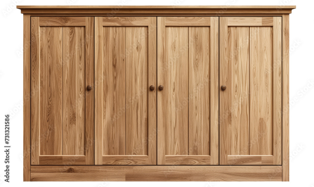 Traditional wooden wardrobe with paneled doors and a natural finish.