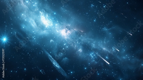 Minimalist asteroids and comets streak across a velvety sky