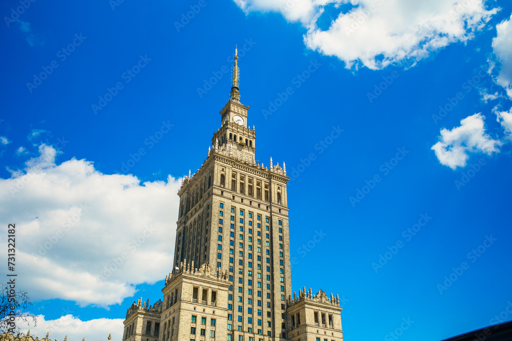 Iconic Palace of Culture and Science in Warsaw against a clear blue sky Iconic Palace of Culture and Science in Warsaw against a clear blue sky