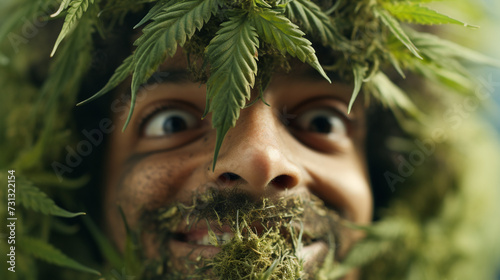 Smiling Face of Cannabis. Portrait of a Marijuana Enthusiast. Legal and Happy