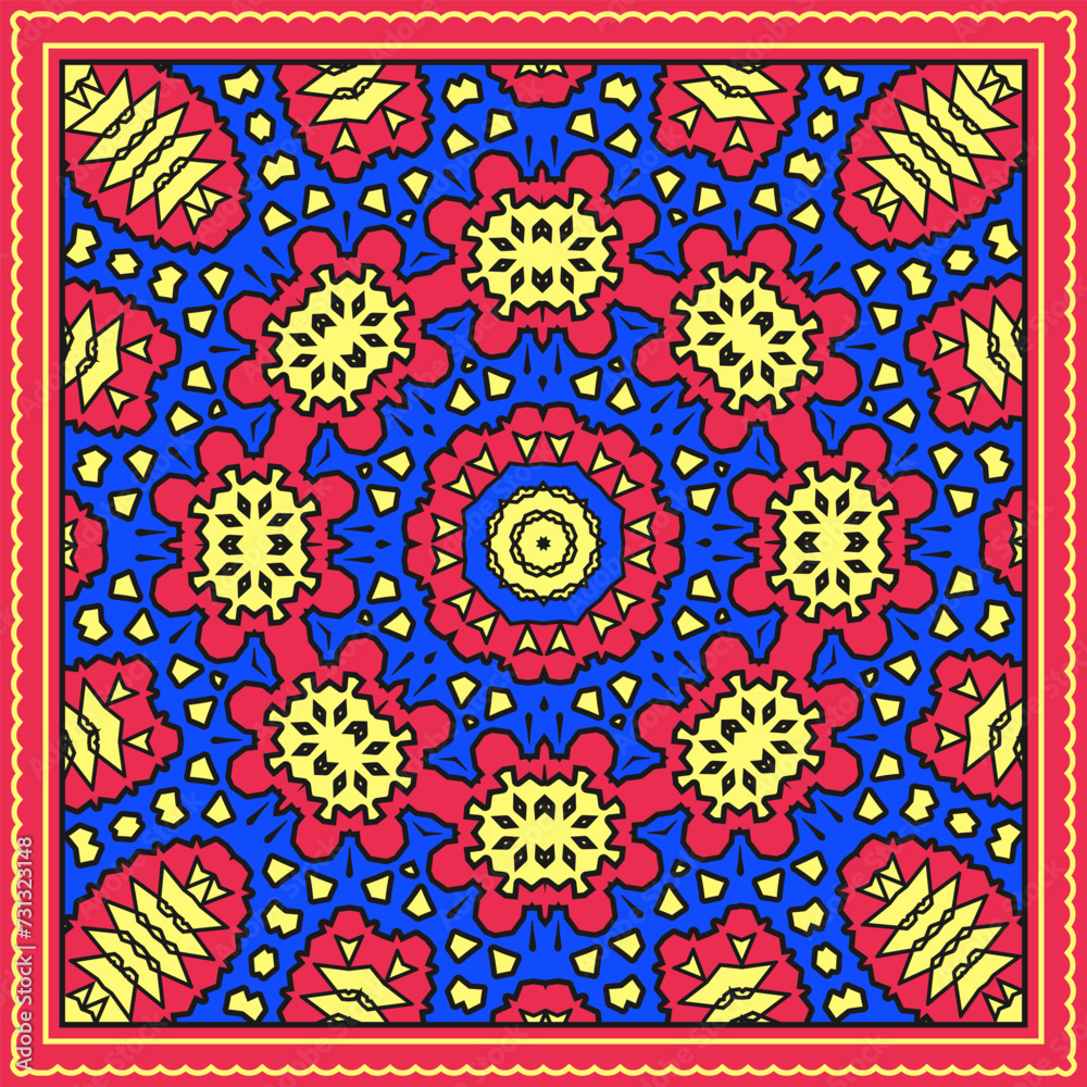 Ornament for a bandana, neckerchief, decorative panel, tablecloth or other design project. Version No. 2. Vector illustration