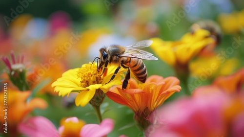 Bees gather nectar from colorful blooms, creating nature's sweet masterpiece © ArtCookStudio