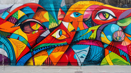 A captivating street art mural bursting with vibrant colors and innovative designs, vividly capturing the dynamism and creativity of urban culture.