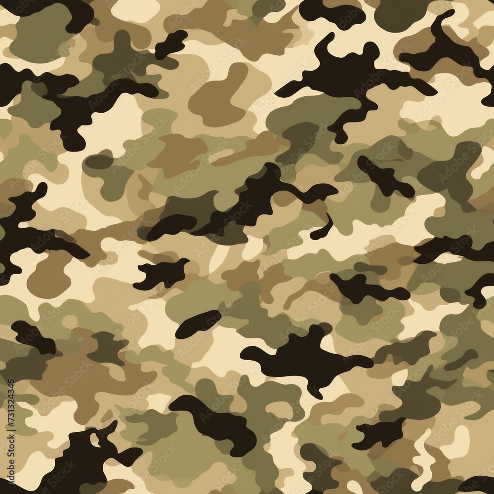 Seamless camouflage pattern in shades of green and tan. Khaki colors. Camo print for textile design. Concept of military, hunting gear, army uniform, survival, stealth, nature blending Seamless camouflage pattern in shades of green and tan. Khaki colors. Camo print for textile design. Concept of military, hunting gear, army uniform, survival, stealth, nature blending