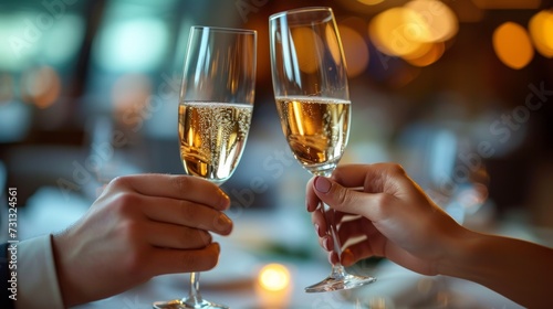 Toasting with champagne flutes, couples celebrate their love amidst the sophisticated ambiance