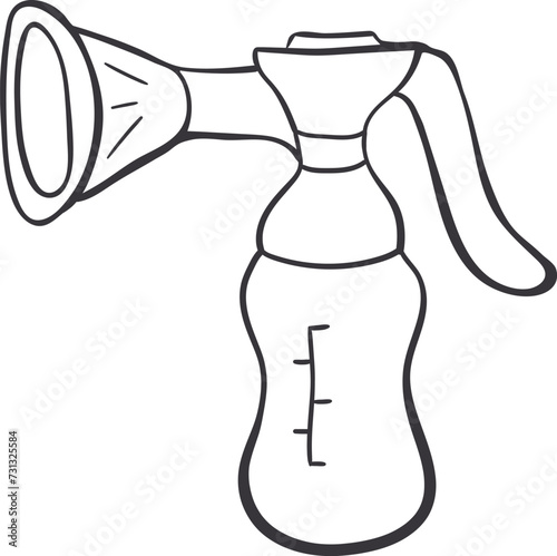 Manual breast pump doodle icon. Milk donut sign. Hand drawn vector illustration isolated on white background.