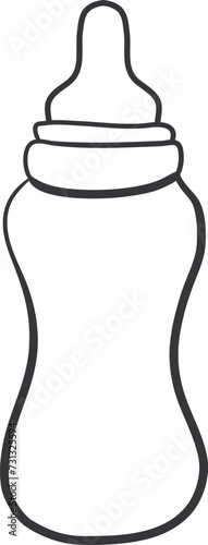 An icon of a doodle baby bottle for feeding. Milk baby bootle sign.Hand drawn vector illustration isolated on white background.
