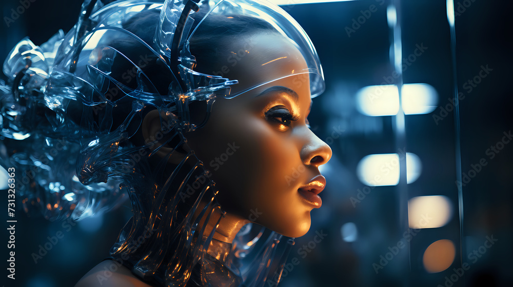 Futuristic Child Cyborg with Advanced Technology.  An evocative image of a child cyborg, showcasing advanced technology and artificial intelligence concepts, perfect for futuristic 