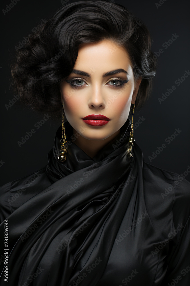 woman in black.  young beautiful woman.  Elegant beauty style