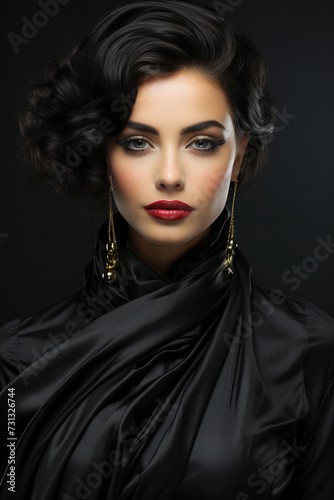 woman in black.  young beautiful woman.  Elegant beauty style