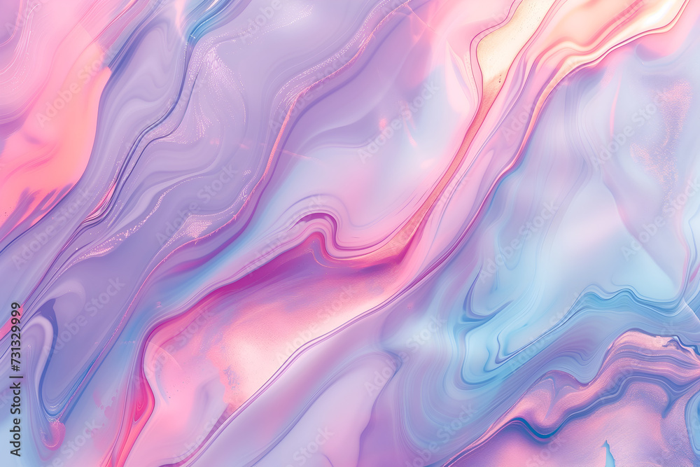 Pastel gradient liquid holographic background. Soft abstract marble waves 3d smooth texture.