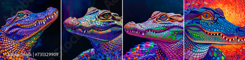 Unique crocodile design with clear scales. A dotting technique used to create vibrant, rich colors. Includes bright and deep colors inspired by nature. Provides stunning and eye-catching aesthetics. © Sasha