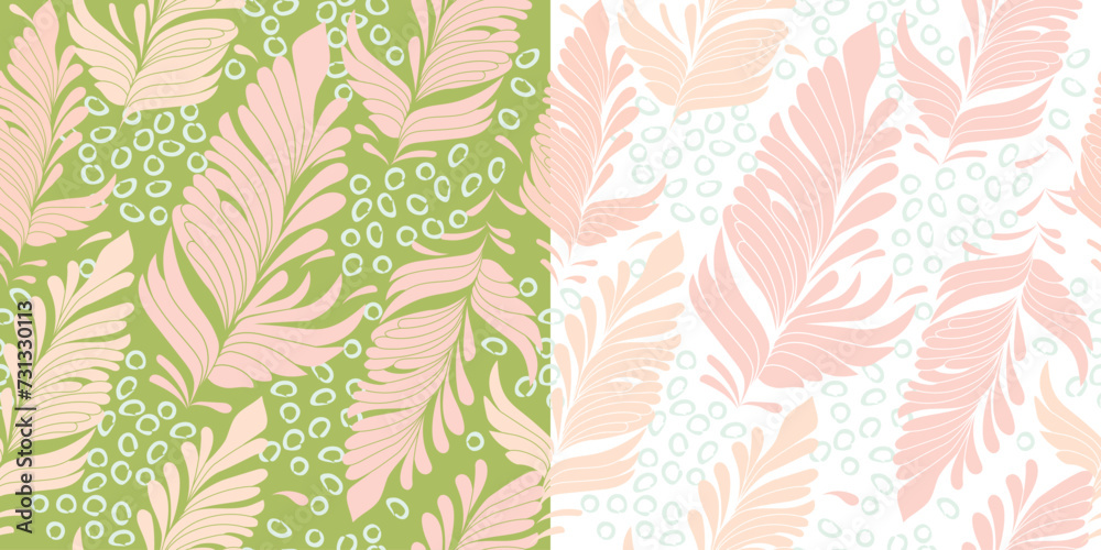 Abstract seamless pattern with floral elements.Background or texture in pastel pink,blue and green colors.Vector print on fabric and paper.Banner template,wrapping paper,endless wallpaper,cover.