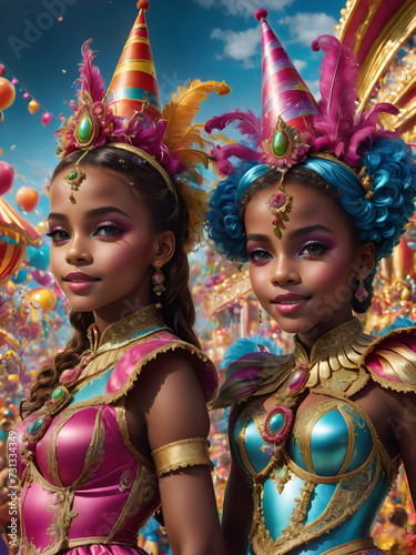 Portrait Of Two Girls Celebrating Carnival