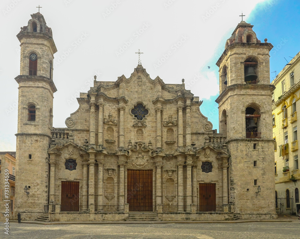 the front exterior of the cathedral of san cristobal in old havana, cuba