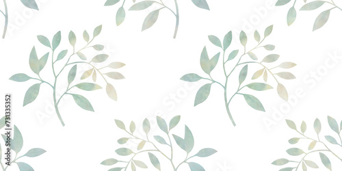 Fototapeta Naklejka Na Ścianę i Meble -  seamless botanical pattern, watercolor leaves and branches, illustration of graceful twigs, abstract art background for design