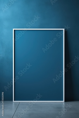 blank frame in Blue backdrop with Blue wall, in the style of dark gray