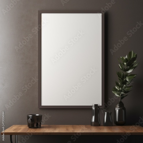 blank frame in Brown backdrop with Brown wall, in the style of dark gray  © Celina