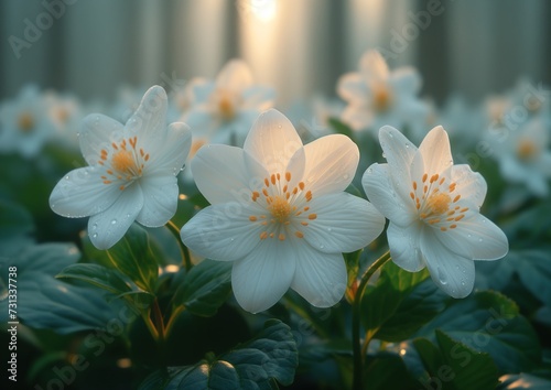  The perennial Anemone Nemorosa plant blooms in early spring