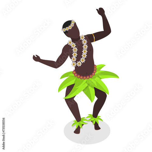 Fotografie 3D Isometric Flat  Set of Hawaiian Dancers. Item 5