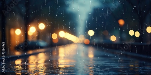 Night city town rain day blurred bokeh background cityscape decoration view scene