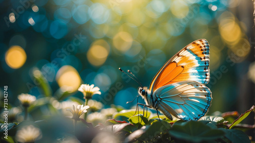 crystal butterfly on spring, bokeh background and sunlight