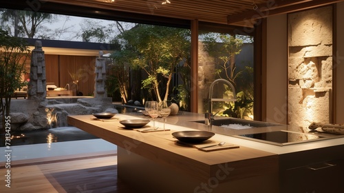 Tranquil Asian-Inspired Kitchen  Harmony with Zen Elements and Natural Tones