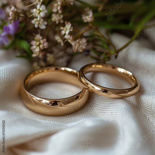 Gold wedding rings on the table