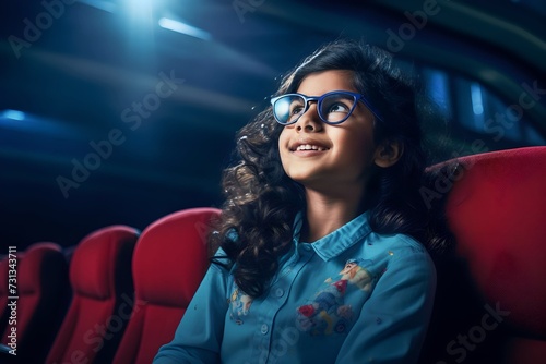 american girl watching movies in cinema