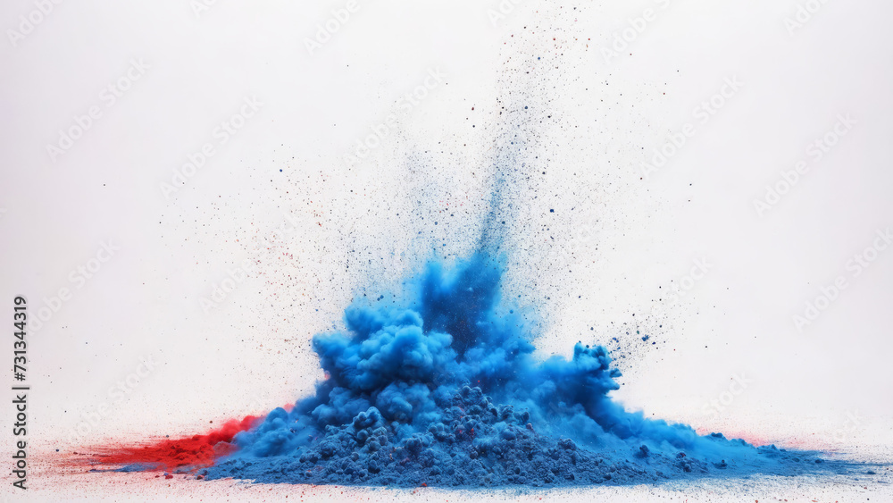 white and red stripe coloured powder dust paint America colours explosion burst, isolated splatter abstract background, Blue, red and white Powder smoke particles, Independence Day concept, freedom - obrazy, fototapety, plakaty 