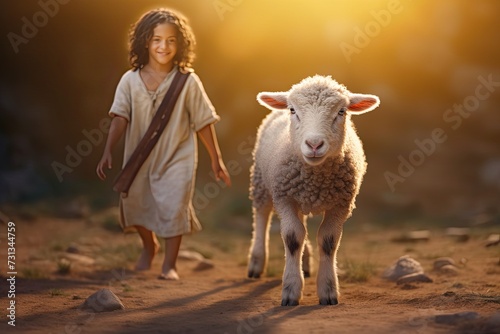 Small lamb with Jesus Christ