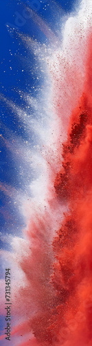 white and red stripe coloured powder dust paint America colours explosion burst, isolated splatter abstract background, Blue, red and white Powder smoke particles, Independence Day concept, freedom