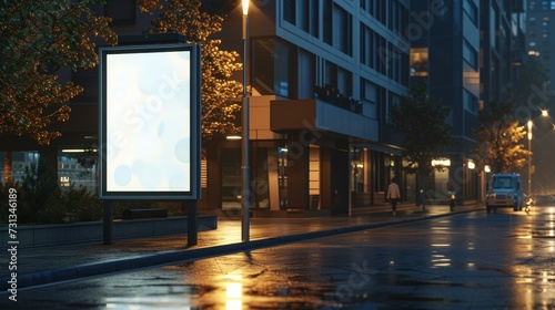 Vertical blank white street billboard poster lightbox stand mockup in urban city background